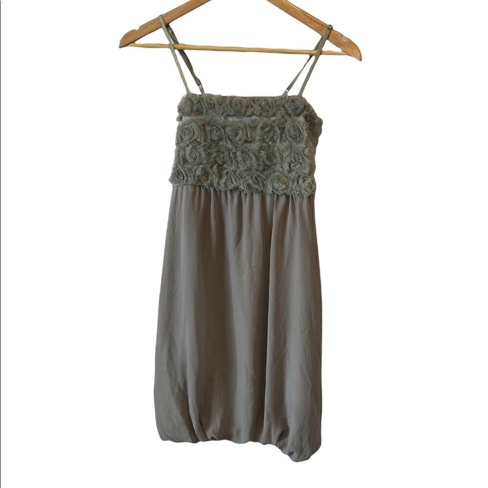 Grey Adjustable Spaghetti Strap Floral Top Empire Waist Cocktail Dress S